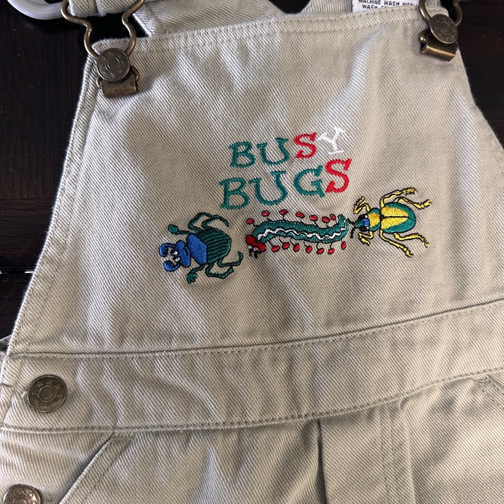 Beige Overalls with Embroidered Bugs